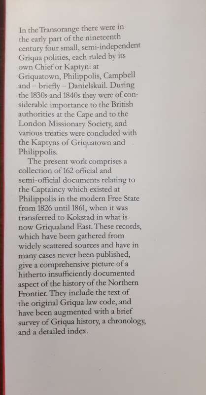 Griqua Records The Philippolis Captaincy 1825 1861 VBS II no 25 by Karel Schoeman