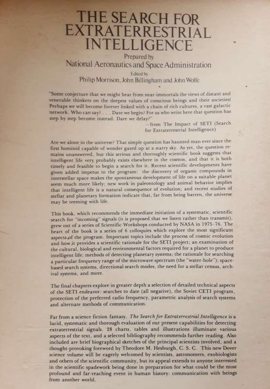 The Search For Extraterrestrial Intelligence prepared by Nasa edited by Morrison, Bellingham & Wolfe