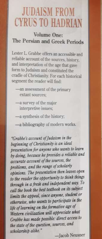 Judaism From Cyrus to Hadrian Volume One  The Persian and Greek Periods by Lester L Grabbe