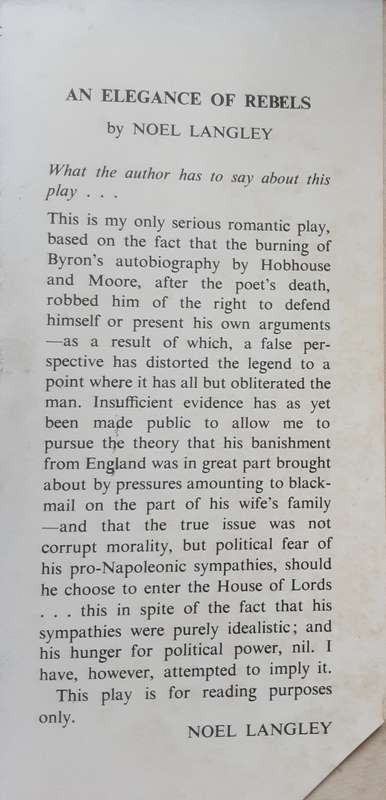 An Elegance of Rebels, A Play in Three Acts by Noel Langley ***SCARCE**