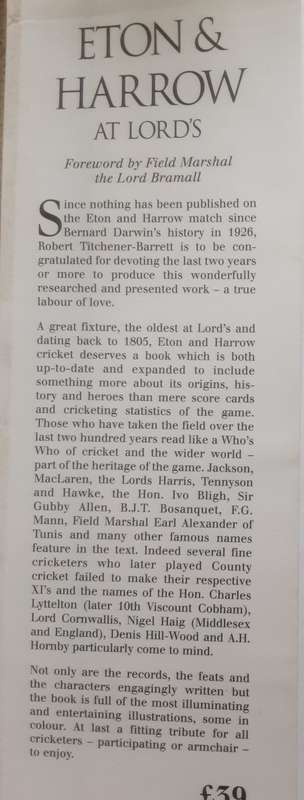 Eton and Harrow at Lord's by Robert Titchener-Barrett ***Signed by the author ***