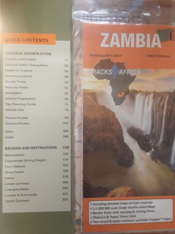 Zambia Self Drive Guide Edition 1 by Tracks 4 Africa plus Zambia Travel Map