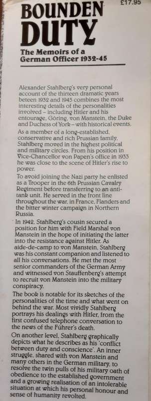 Bounden Duty The Memoirs of a German Officer 1932-45 by Alexander Stahlberg