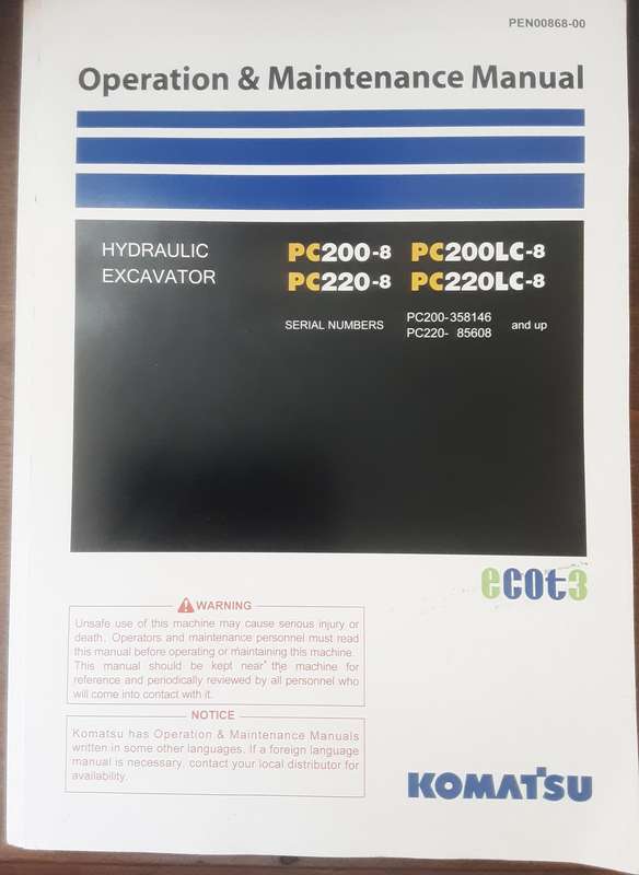Komatsu Hydraulic Excavator PC200-8 PC200LC-8 , PC220-8 PC220LC-8 Operation & Maintenance Manual