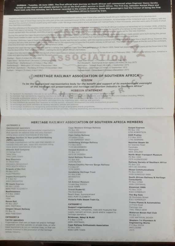 Commemorating 150 Years of Rail in South Africa 1860 2010 fold out map
