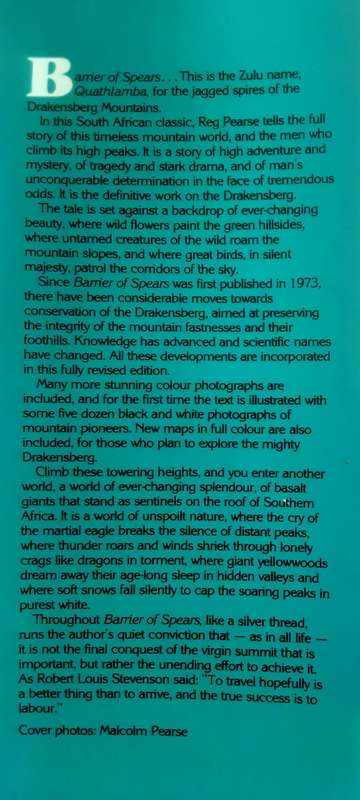 Barrier of Spears Drama of the Drakensberg  by R O Pearse