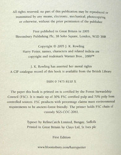 Harry Potter and the Half-Blood Prince - First Edition with misprint