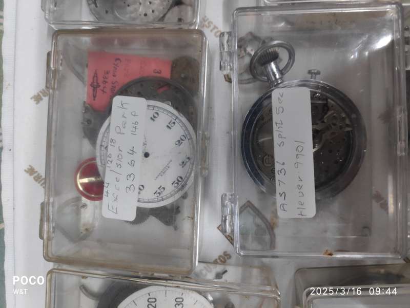 Bargain !!! TOP STOPWATCH Parts Boxes, HEUER, LEMANIA,TISSOT, EXCELSIOR PARK,VALJOUX, CYMA