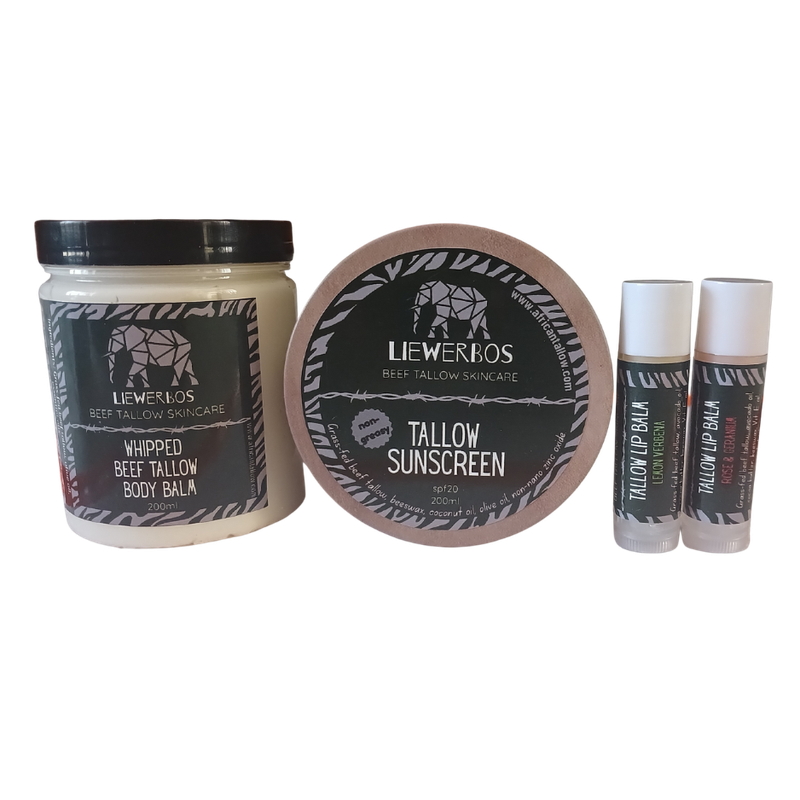 Beef Tallow Sunscreen, Whipped Tallow Balm & 2x Tallow Lip Balm Gift Combo