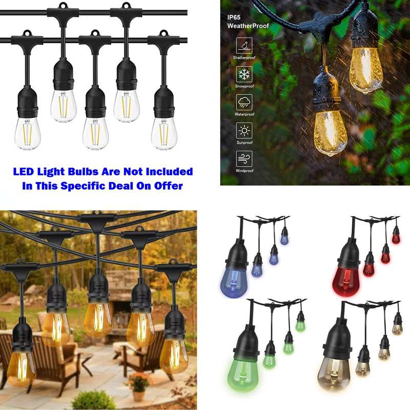 100m 220V Heavy Duty Durable Festoon Cable Wire. E27 Suspended Bulb Holders. Takes Approx 310 Bulbs.