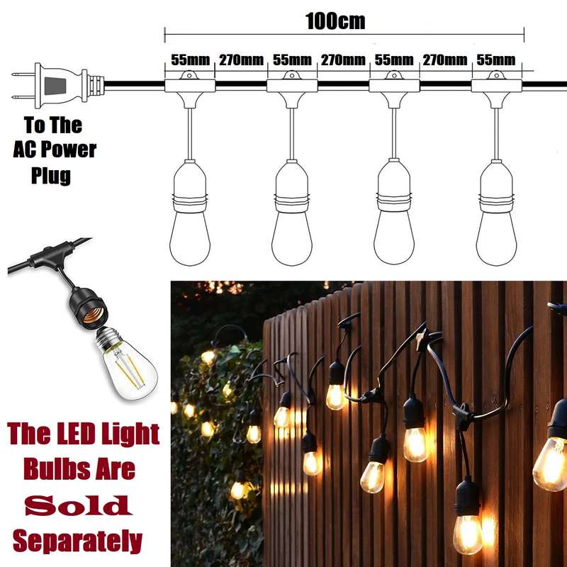 100m 220V Heavy Duty Durable Festoon Cable Wire. E27 Suspended Bulb Holders. Takes Approx 310 Bulbs.