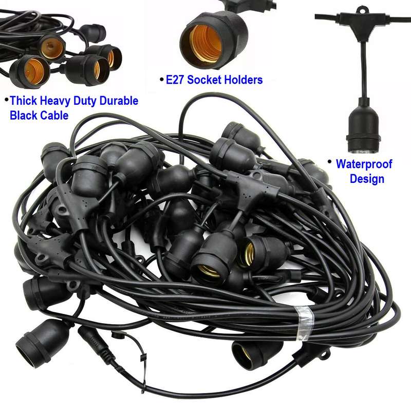 100m 220V Heavy Duty Durable Festoon Cable Wire. E27 Suspended Bulb Holders. Takes Approx 310 Bulbs.