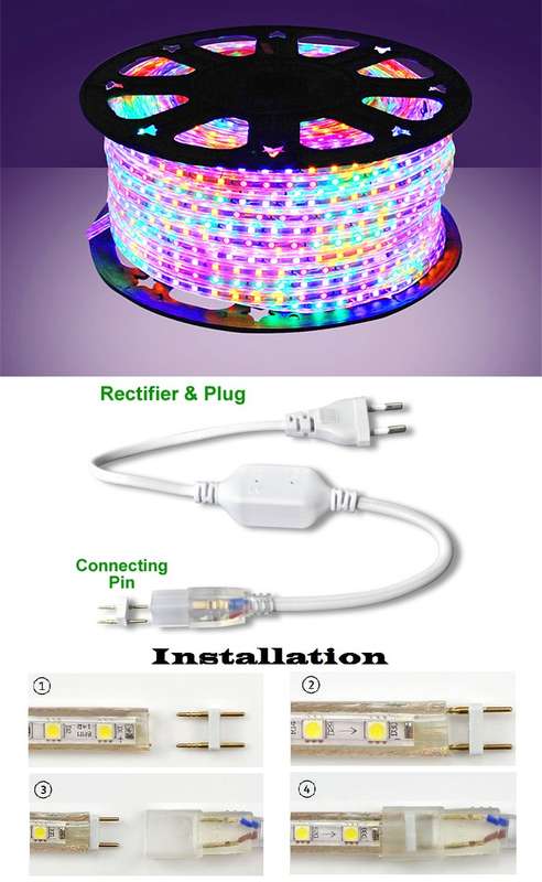 100m MultiColour LED RGB Strip Rope 2-Pin Light 220V + Connector Plug + End Cap. Collections Allowed