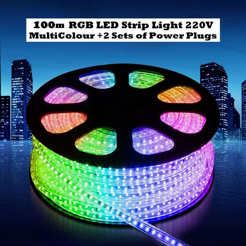 100m MultiColour LED RGB Strip Rope 2-Pin Light 220V + Connector Plug + End Cap. Collections Allowed