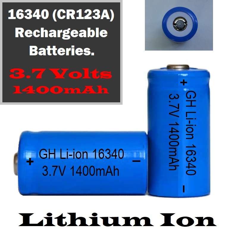 3.7V 1400mAh Li-ion Rechargeable 16340 CR123A Batteries / Cells. New Products. Collections Allowed.