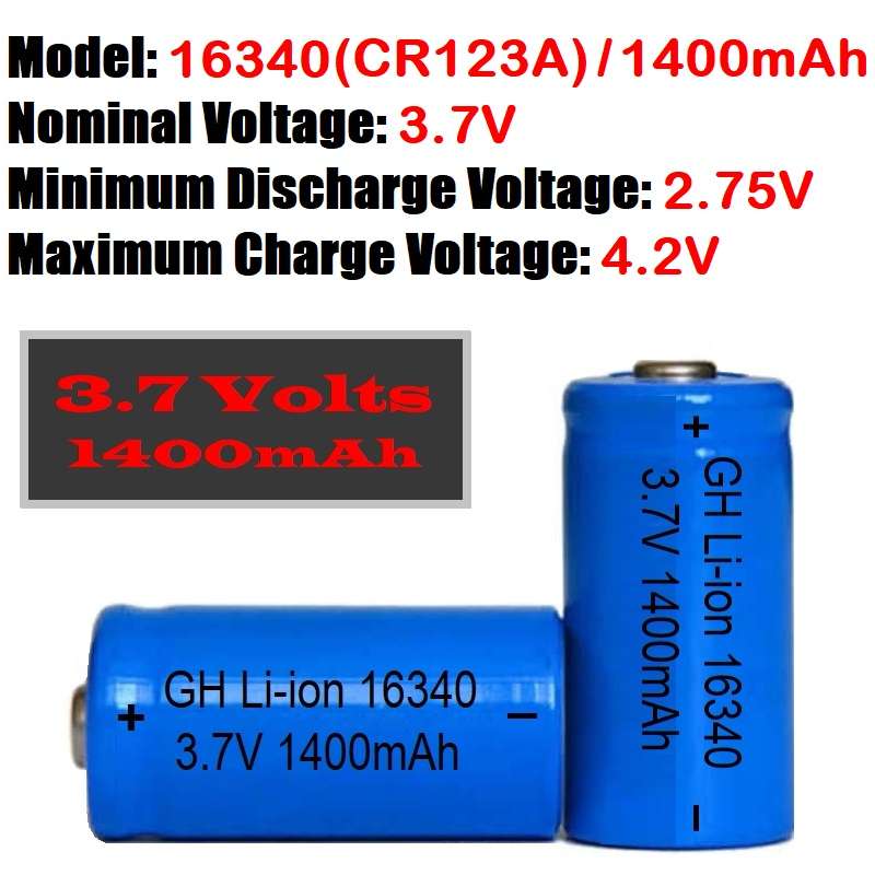 3.7V 1400mAh Li-ion Rechargeable 16340 CR123A Batteries / Cells. New Products. Collections Allowed.