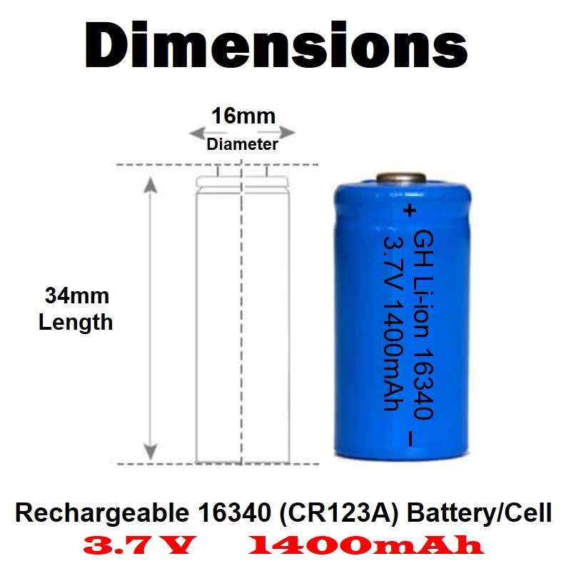 3.7V 1400mAh Li-ion Rechargeable 16340 CR123A Batteries / Cells. New Products. Collections Allowed.