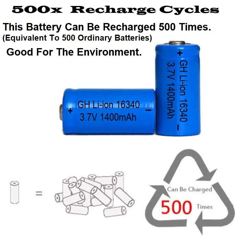3.7V 1400mAh Li-ion Rechargeable 16340 CR123A Batteries / Cells. New Products. Collections Allowed.