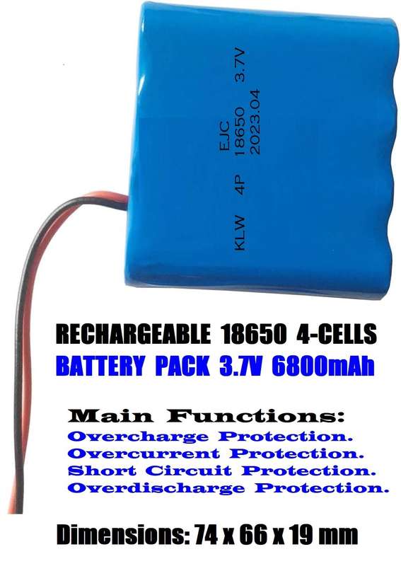 18650 Wired 3.7V 4-Cells [4P] Rechargeable Battery Pack. Parallel Connection. Collections Allowed.