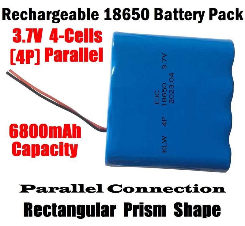 18650 Wired 3.7V 4-Cells [4P] Rechargeable Battery Pack. Parallel Connection. Collections Allowed.