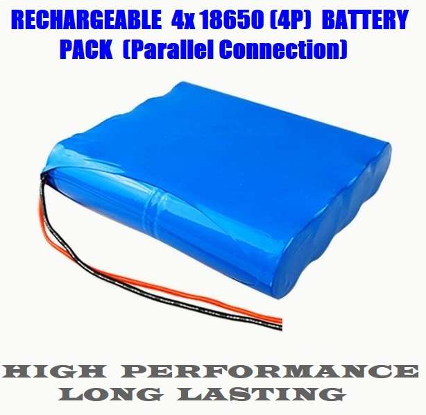 18650 Wired 3.7V 4-Cells [4P] Rechargeable Battery Pack. Parallel Connection. Collections Allowed.