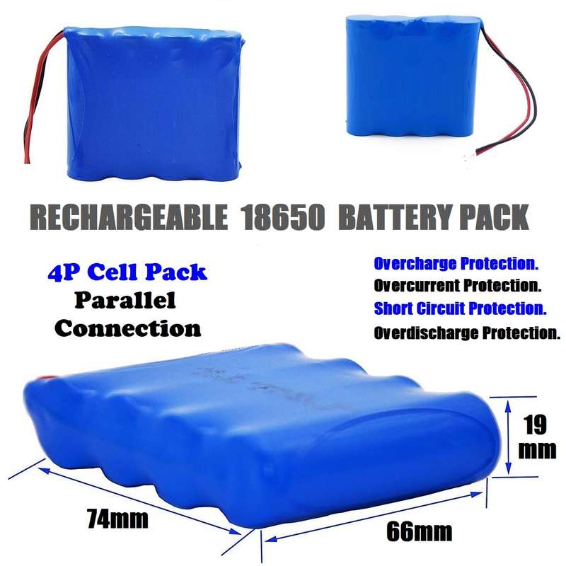 18650 Wired 3.7V 4-Cells [4P] Rechargeable Battery Pack. Parallel Connection. Collections Allowed.