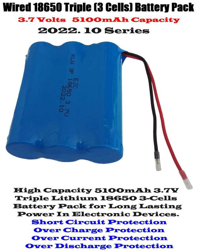 3Cells [3P] 18650 Rechargeable 3.7V 5100mAh Battery Pack In Parallel Connection. Collections Allowed