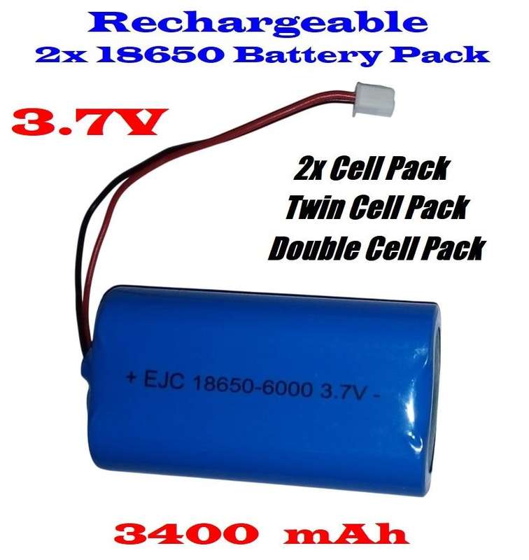 18650 Rechargeable Battery Pack 3.7V 2-Cells Pack/Twin Pack With XH2.54-2P Plug. Collections Allowed