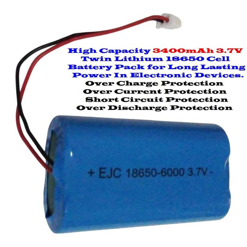 18650 Rechargeable Battery Pack 3.7V 2-Cells Pack/Twin Pack With XH2.54-2P Plug. Collections Allowed