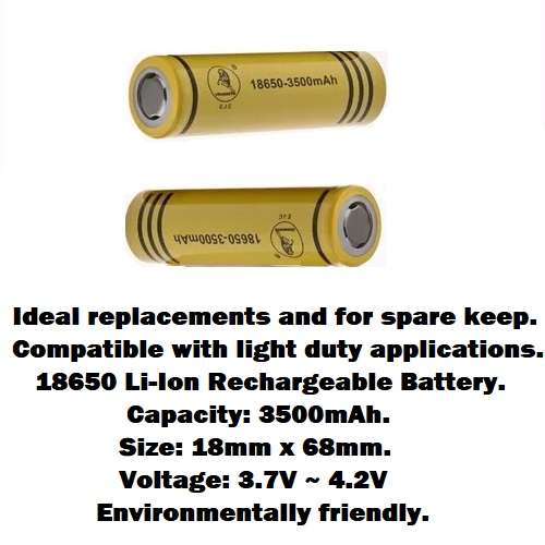 Rechargeable Flat Top 18650 Batteries For LED Torches, Light Duty Applications. Collections Allowed.
