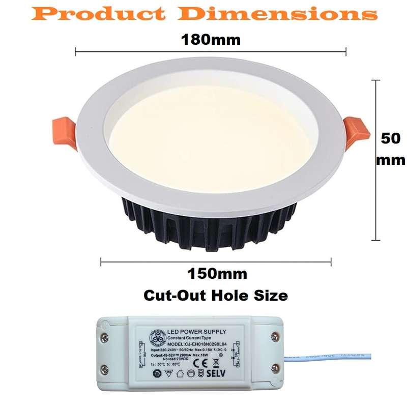 18W LED Round Panel Recessed Ceiling Light AC220~240V. Warm White Light Colour. Collections Allowed.