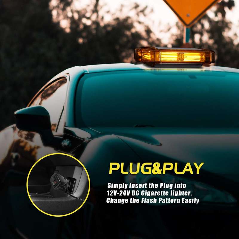 Amber Orange Yellow Vehicle Roof Top COB LED Flash Strobe Light Bar. Magnetic. Collections Allowed.