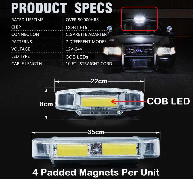 Magnetic Mount Cool White COB LED Strobe Flash Vehicle Roof Top Light Bar. Collections Are Allowed.