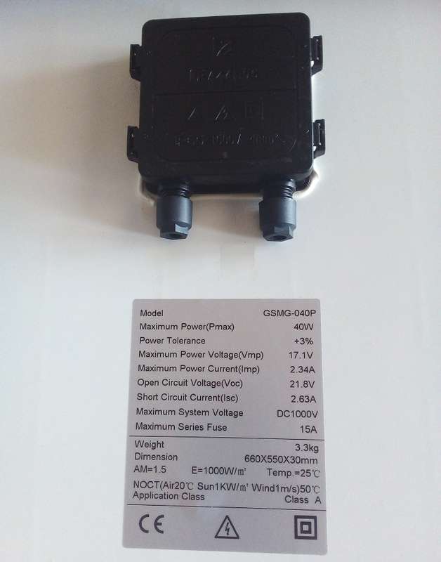 Solar Panel: 40W Monocrystalline PhotoVoltaic Generation. Collections are allowed.