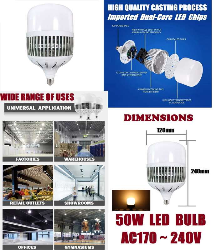 Special Offer On 50W LED E27 LED Light Bulbs Lamp AC170~240V In Warm White. Collections Are Allowed.