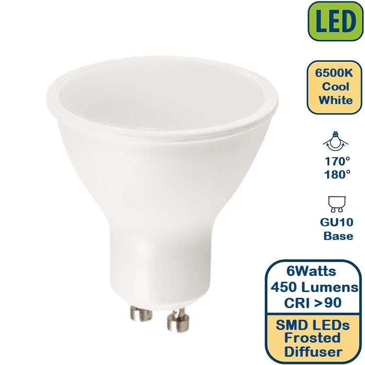 6W GU10 AC185~265V LED Light Bulbs Wide Beam Angle Super Cool White Downlights. Collections Allowed.