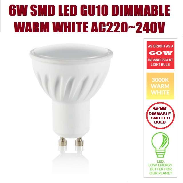 Dimmable 6W GU10 AC220~240V LED Downlights. Cozy Wam White SMD LED Light Bulbs. Collections Allowed.