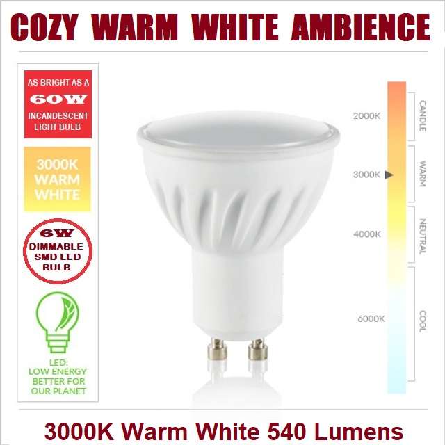 Dimmable 6W GU10 AC220~240V LED Downlights. Cozy Wam White SMD LED Light Bulbs. Collections Allowed.