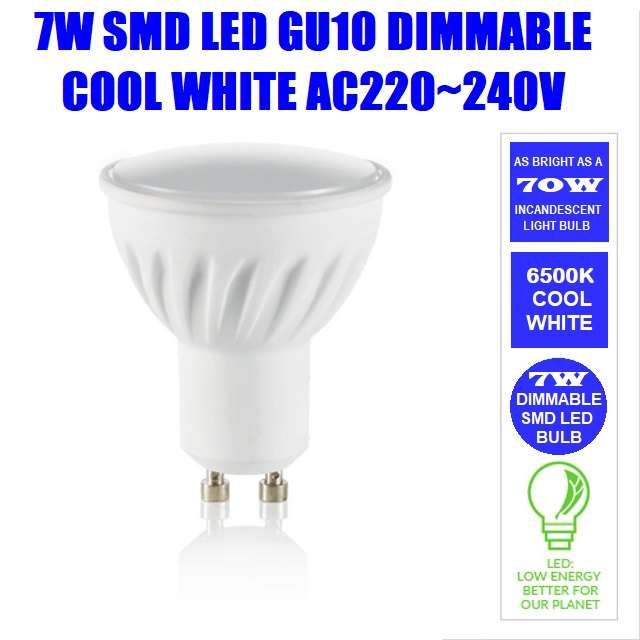 Dimmable LED Light Bulbs 7W GU10 AC220~240V Super Cool White SMD LED Downlights. Collections Allowed