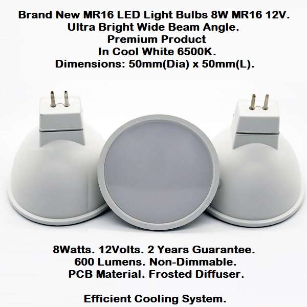 LED Light Bulbs: 8W MR16 12V SMD LED Downlights. Super Bright Wide Beam Angle. Collections Allowed.