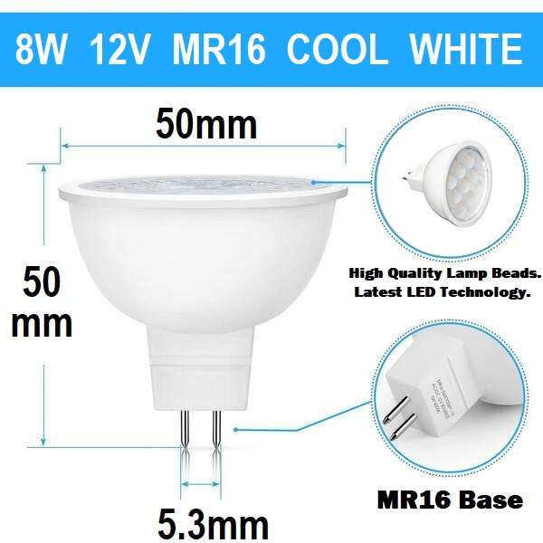 LED Light Bulbs: 8W MR16 12V SMD LED Downlights. Super Bright Wide Beam Angle. Collections Allowed.