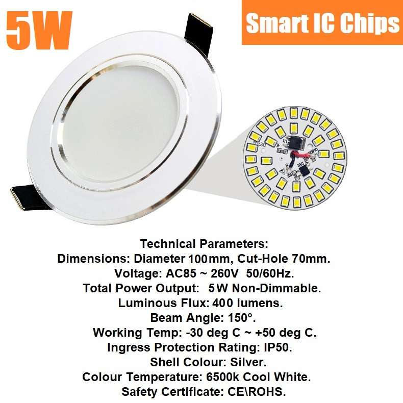 5W LED Ceiling Light, Spotlight, Downlight, Light Bulb. Complete Ready to Use. Collections Allowed.
