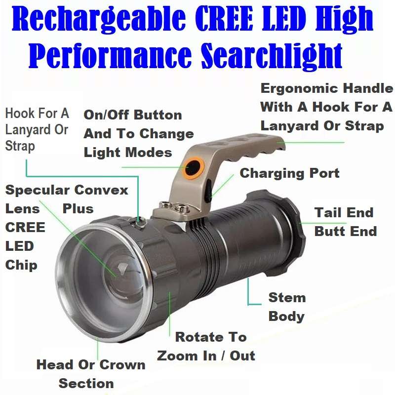 Rechargeable CREE LED High Performance Searchlight Emergency Torch. Collections Are Allowed.
