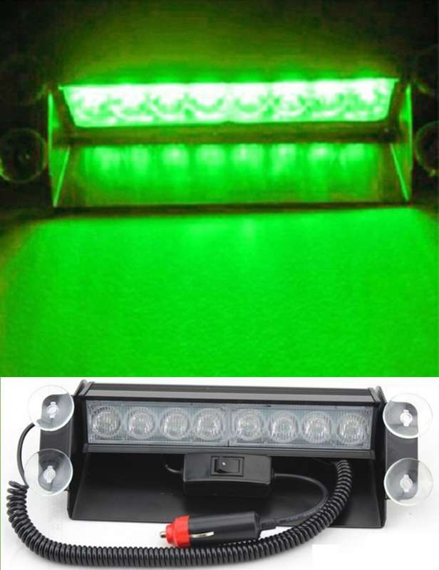 Vehicle Dashboard Windscreen Flash Strobe Green LED Dash Light Bar. 8LED Type. Collections Allowed.