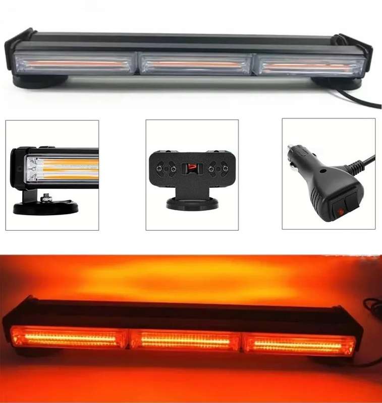 Orange Yellow Amber LED Double Side Strobe Flash Light Bar 45cm. Magnetic Mount. Collections Allowed