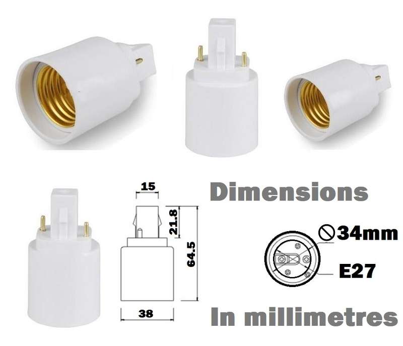 G24 Male To E27 Female Socket Base Light Bulb Lamp Adapter Converter Holder. Collections Allowed