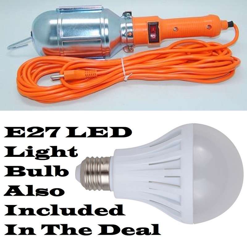 Portable Electric Hand Held Heavy Duty Lamp with Extension Cable plus LED Bulb. Collections Allowed.