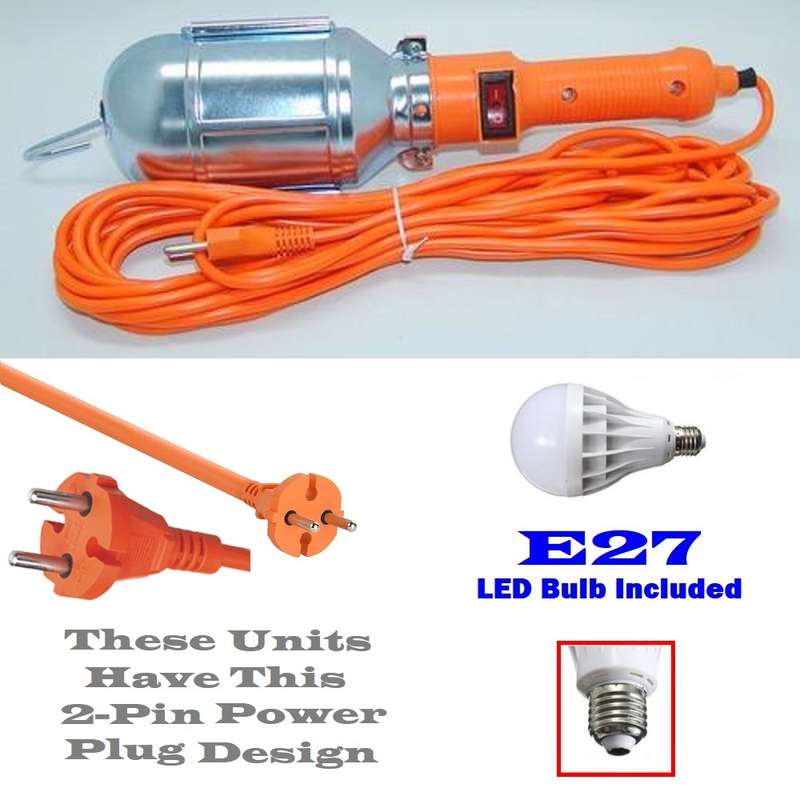 Portable Electric Hand Held Heavy Duty Lamp with Extension Cable plus LED Bulb. Collections Allowed.