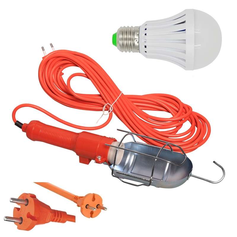 Portable Electric Hand Held Heavy Duty Lamp with Extension Cable plus LED Bulb. Collections Allowed.