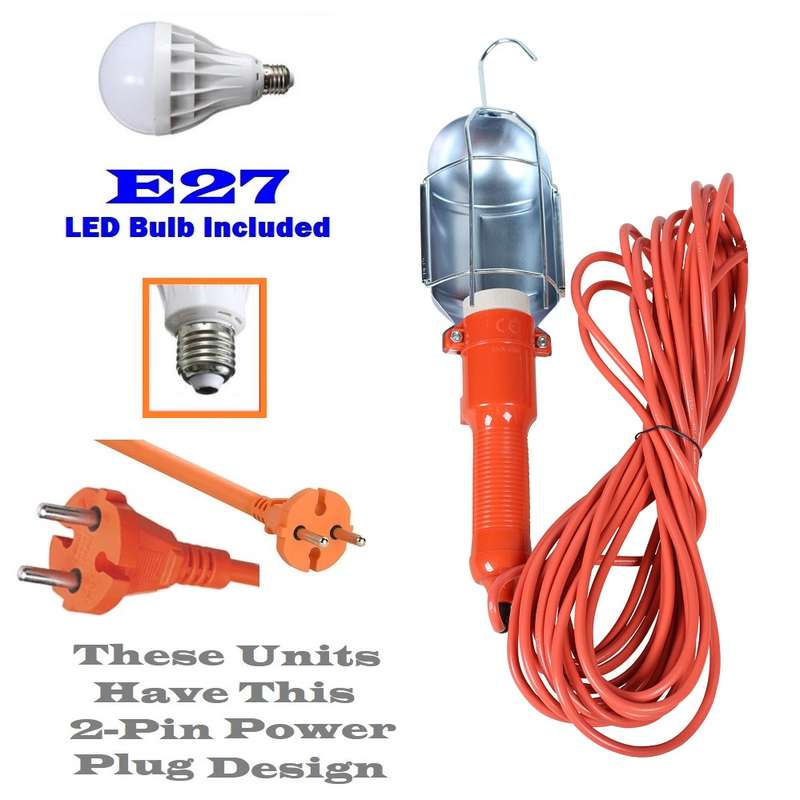 Portable Electric Hand Held Heavy Duty Lamp with Extension Cable plus LED Bulb. Collections Allowed.